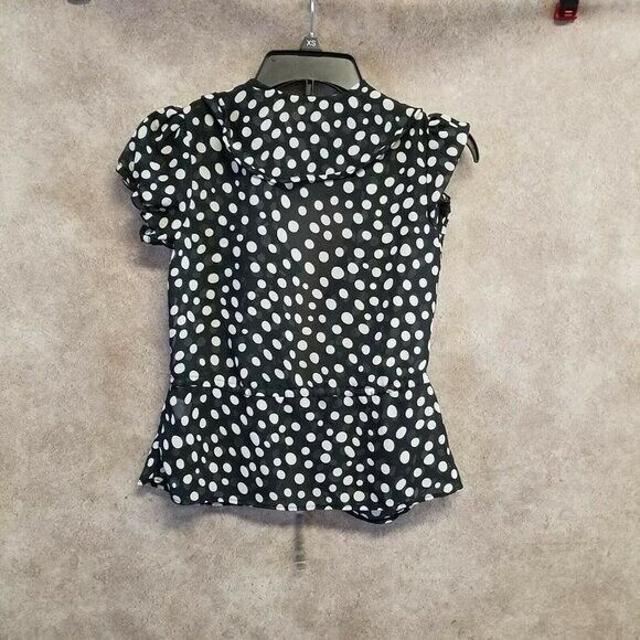 Xhilaration Womens Sz XS Black White Polka Dot Cap Sleeve Cardigan Blouse - Picture 7 of 9